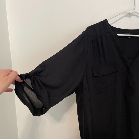 TORRID 2 Plus Size Harper 3/4 Sleeve Pullover Blouse Solid Black Georgette Work - Picture 8 of 16